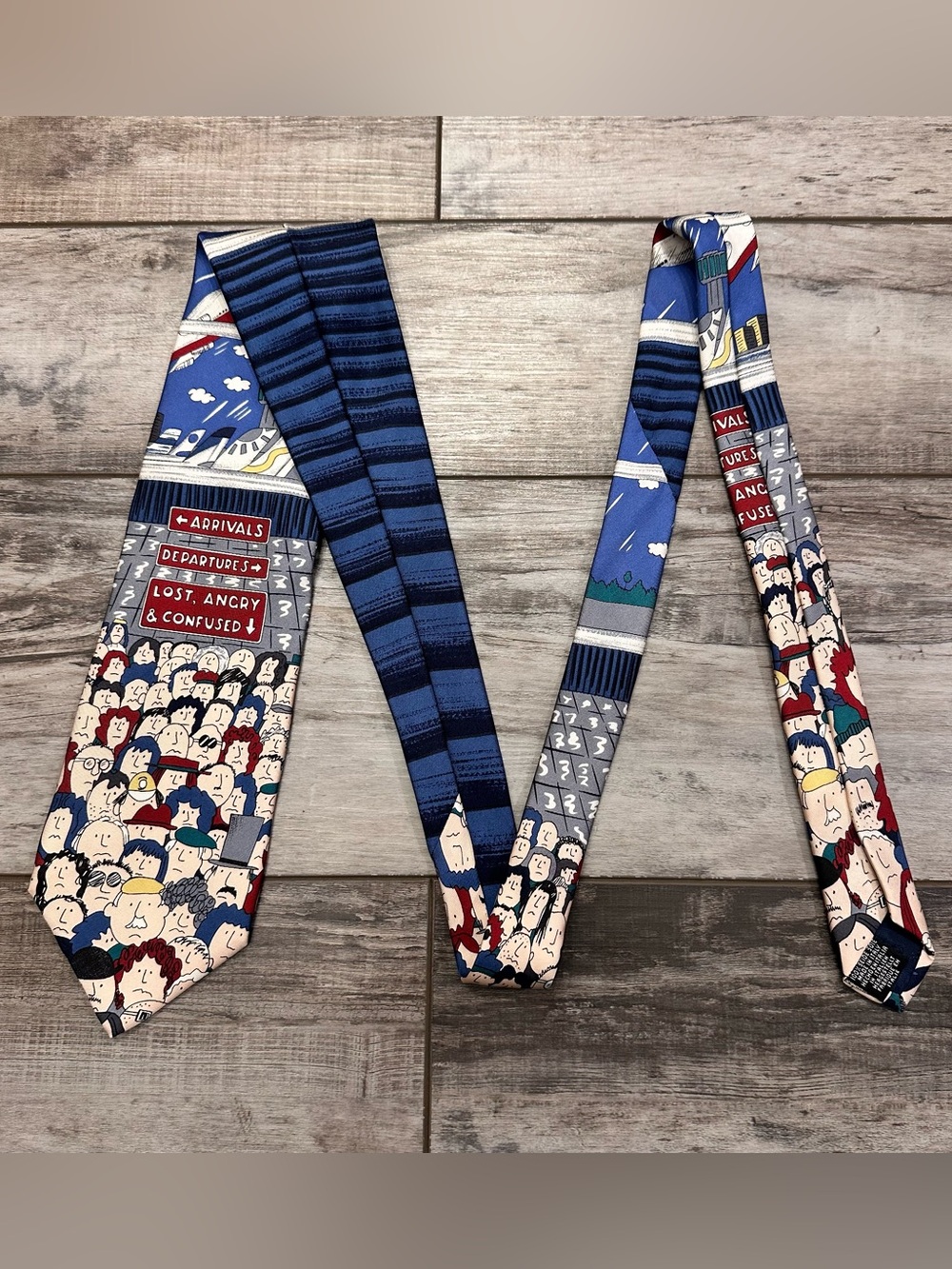 100% Silk Tie Illustrated Novelty Tie with Baggage Claim Design